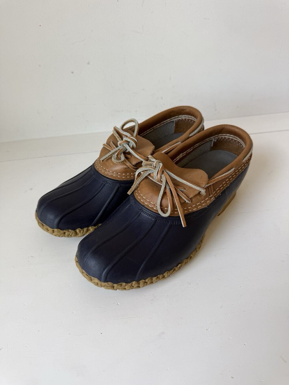 L.L. Bean Bean Boots Low Duck Shoes Womens Size 8.5 M Blue Brown Leather 522273